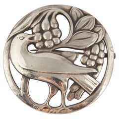 Georg Jensen Sterling Silver "Bird with Berry" Brooch, Design #53