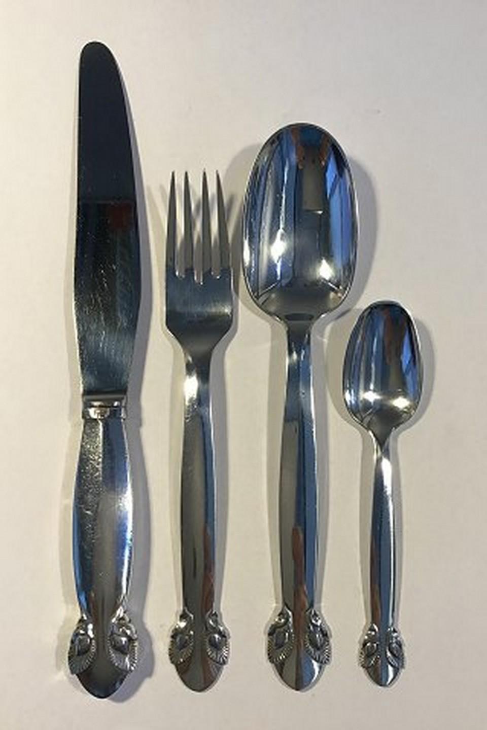 Art Deco Georg Jensen Sterling Silver Bittersweet Flatware Set for 8 Persons, 32 Pieces For Sale
