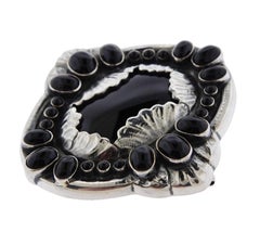 Georg Jensen Sterling Silver Black Agate Brooch Pin