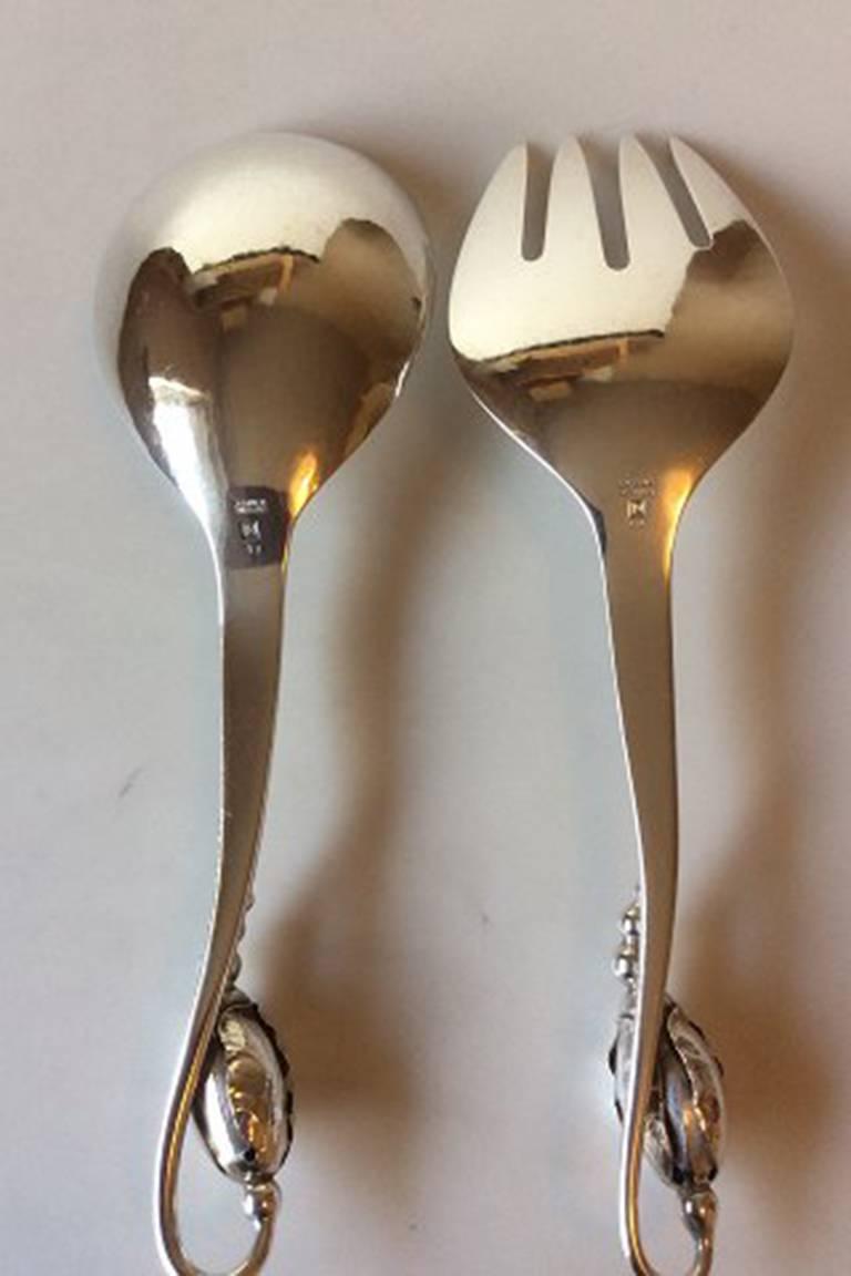 Georg Jensen sterling silver blossom #84 salad serving set. Measures 21.5 cm / 8 15/32 in.