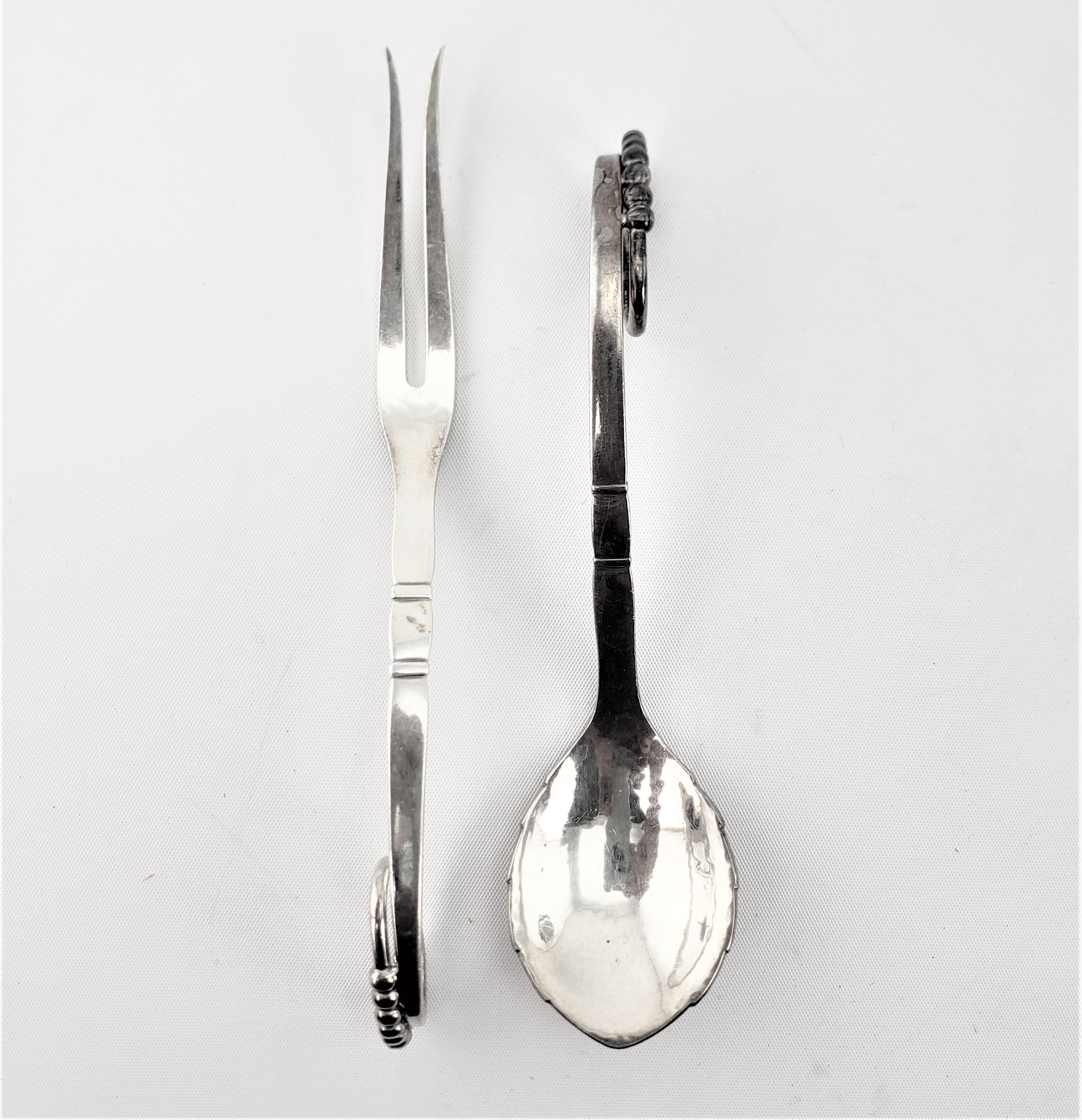 Mid-Century Modern Georg Jensen Sterling Silver Blossom Cocktail or Pickle Fork & Condiment Spoon For Sale