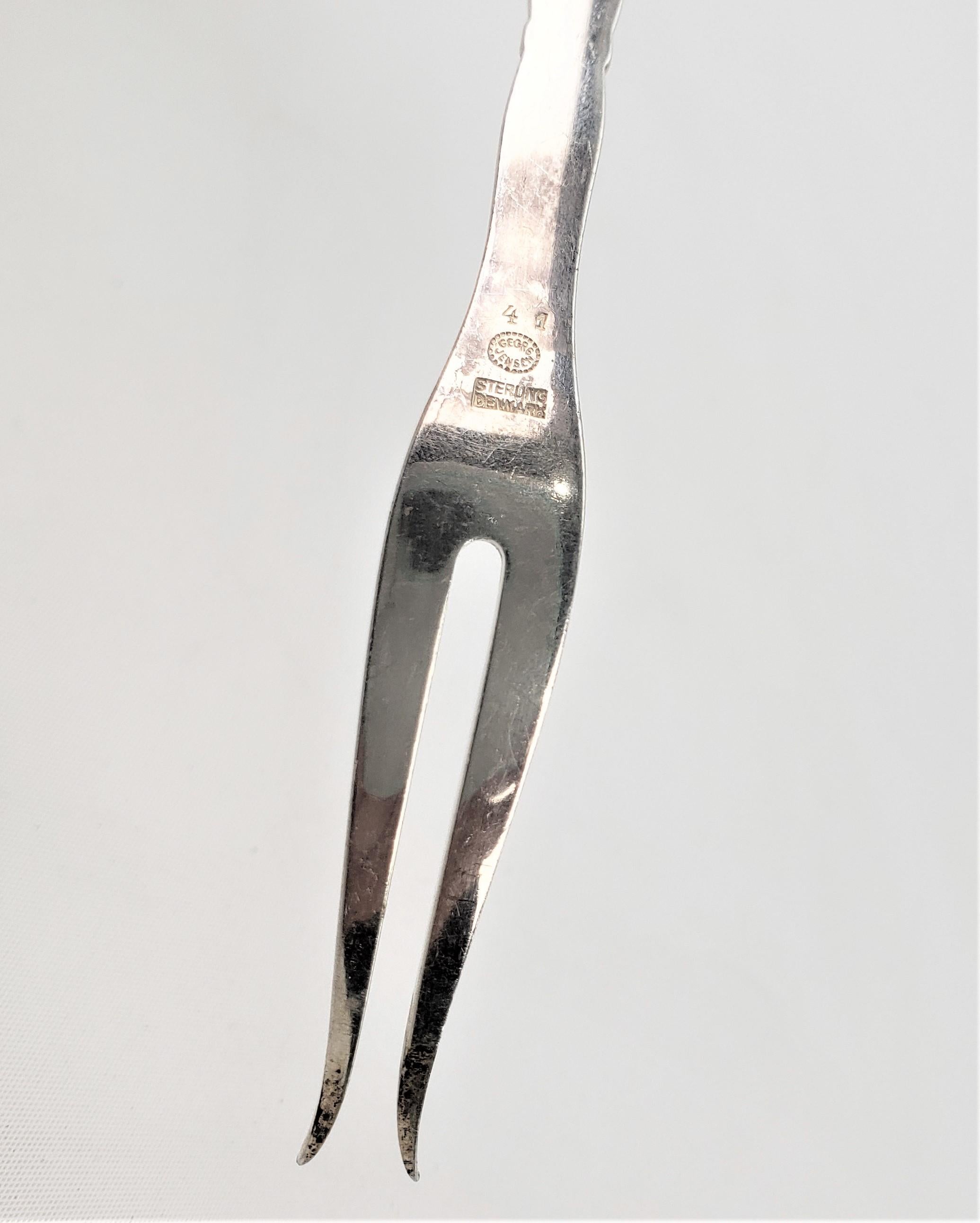 Hand-Crafted Georg Jensen Sterling Silver Blossom Cocktail or Pickle Fork & Condiment Spoon For Sale