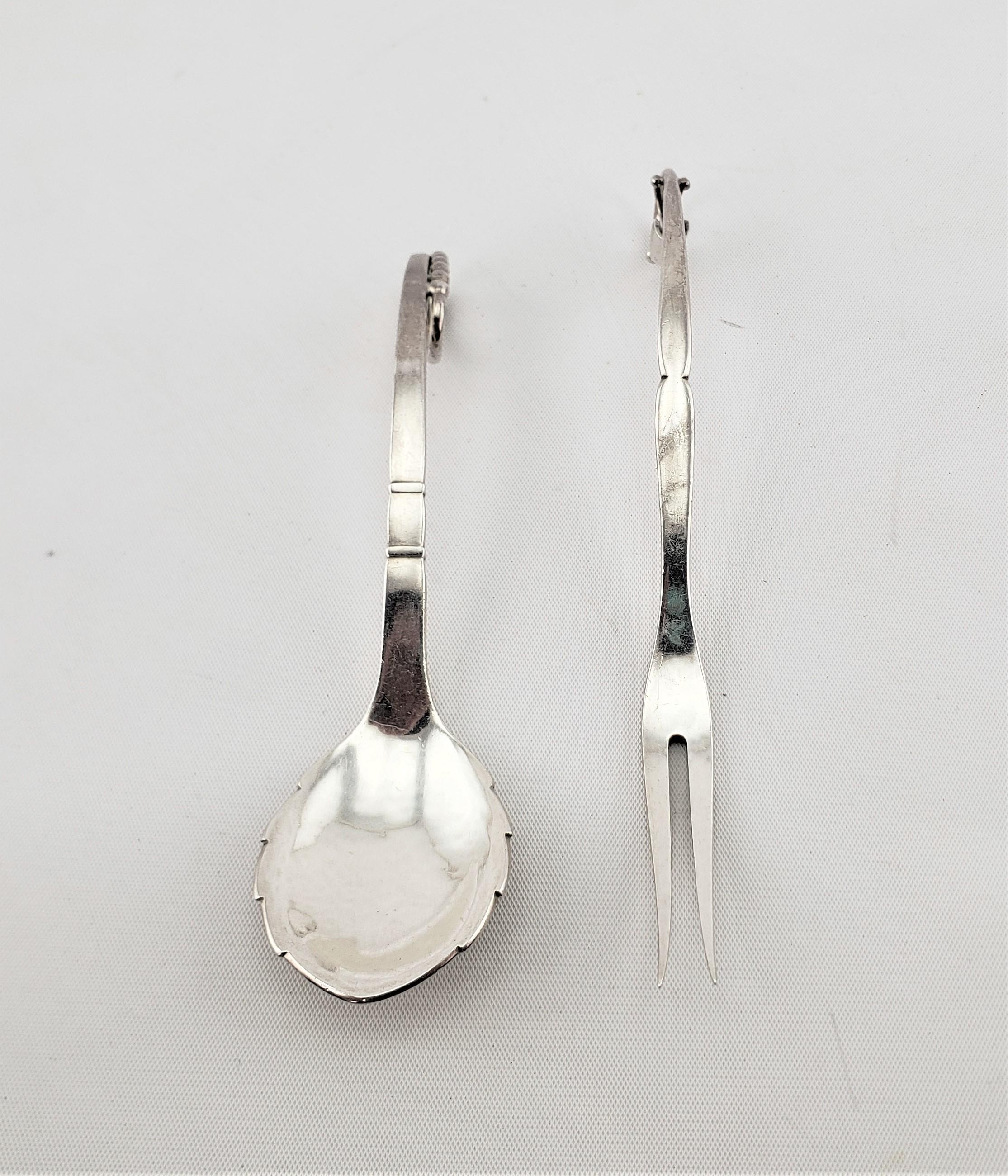 Mid-Century Modern Georg Jensen Sterling Silver Blossom Cocktail or Pickle Fork & Condiment Spoon  For Sale