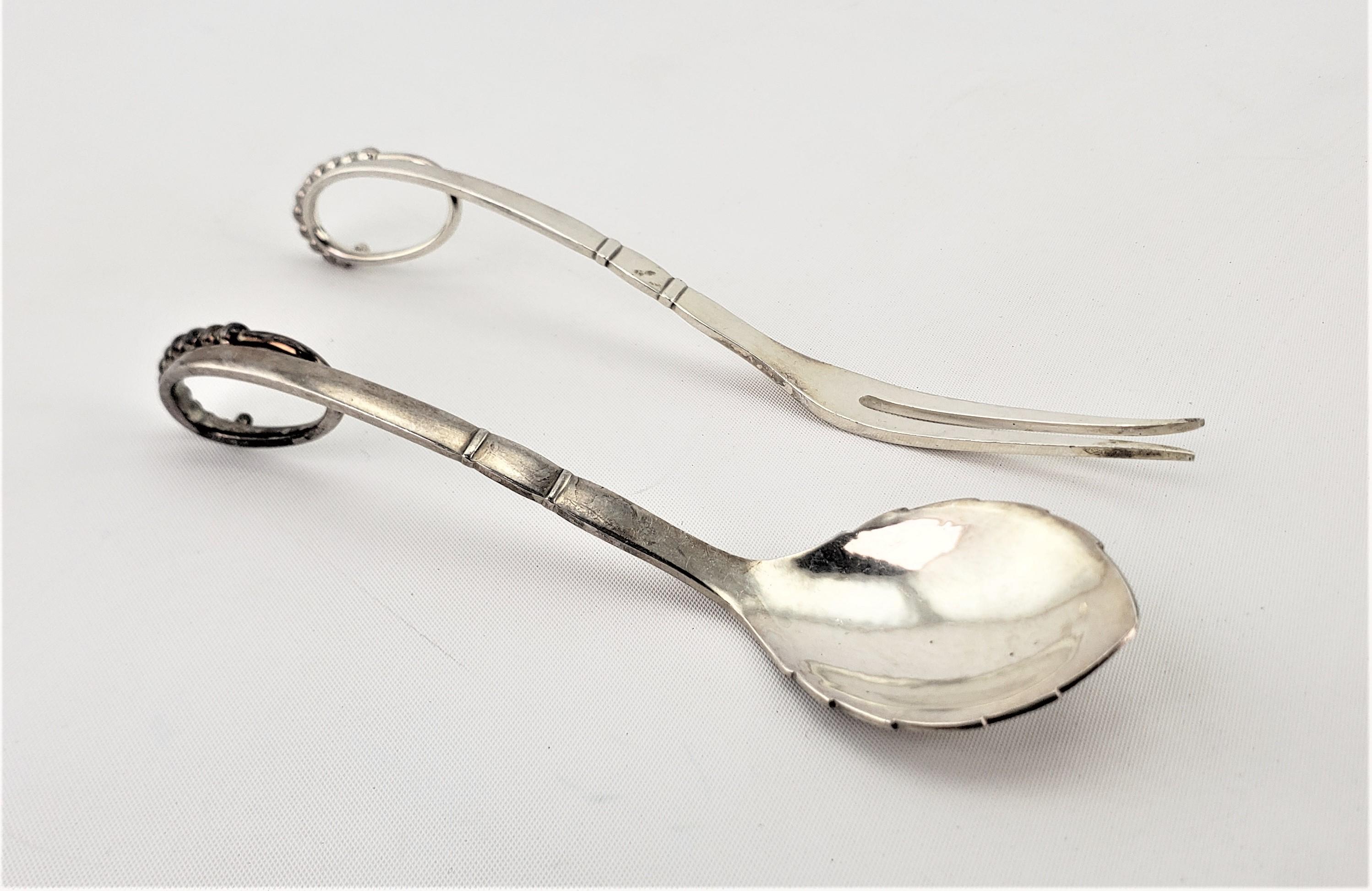 20th Century Georg Jensen Sterling Silver Blossom Cocktail or Pickle Fork & Condiment Spoon For Sale