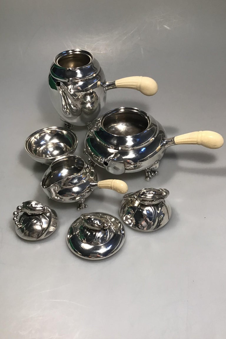 Art Nouveau Georg Jensen Sterling Silver Blossom Coffee and Tea Set No 2 For Sale