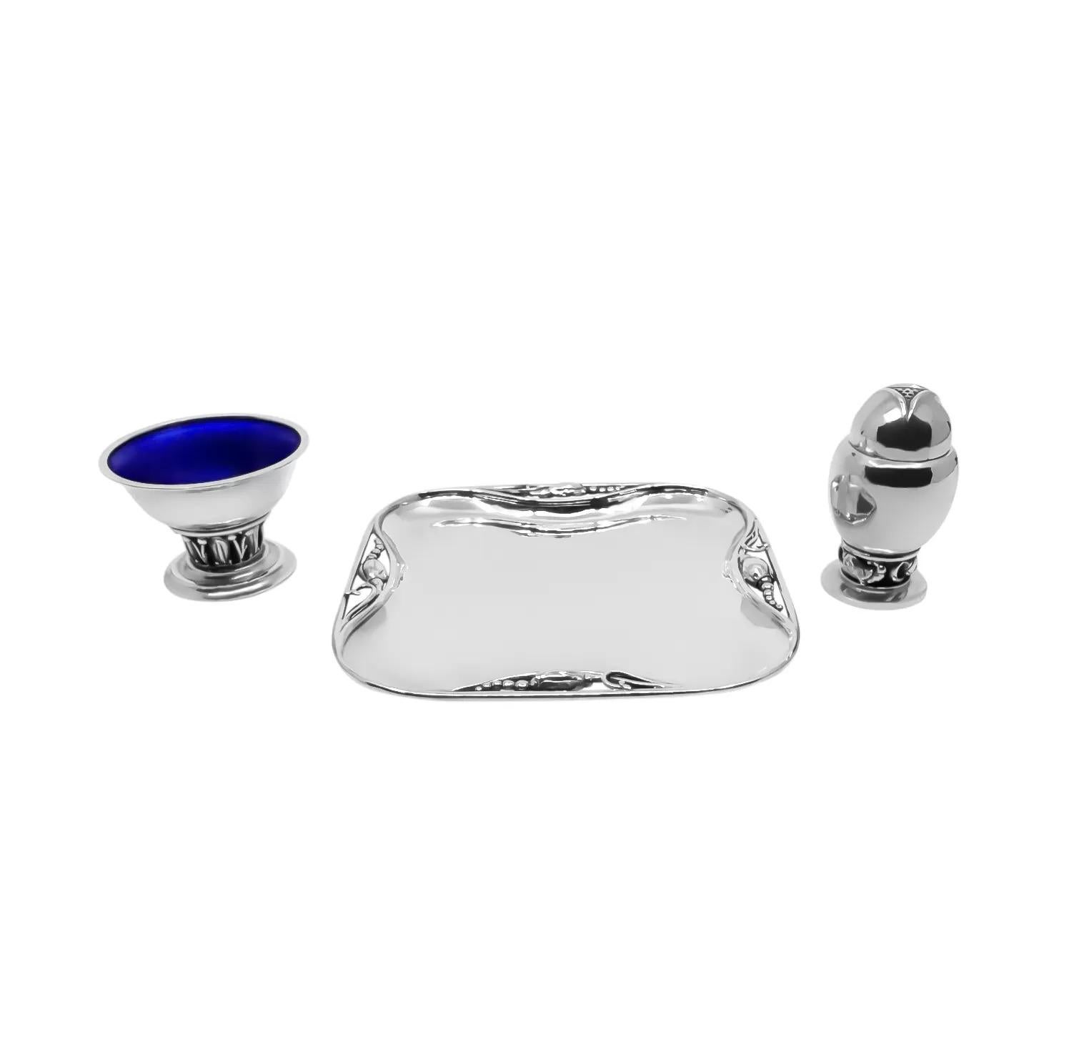 Art Nouveau Georg Jensen - Set di ampolle in argento 925 in vendita