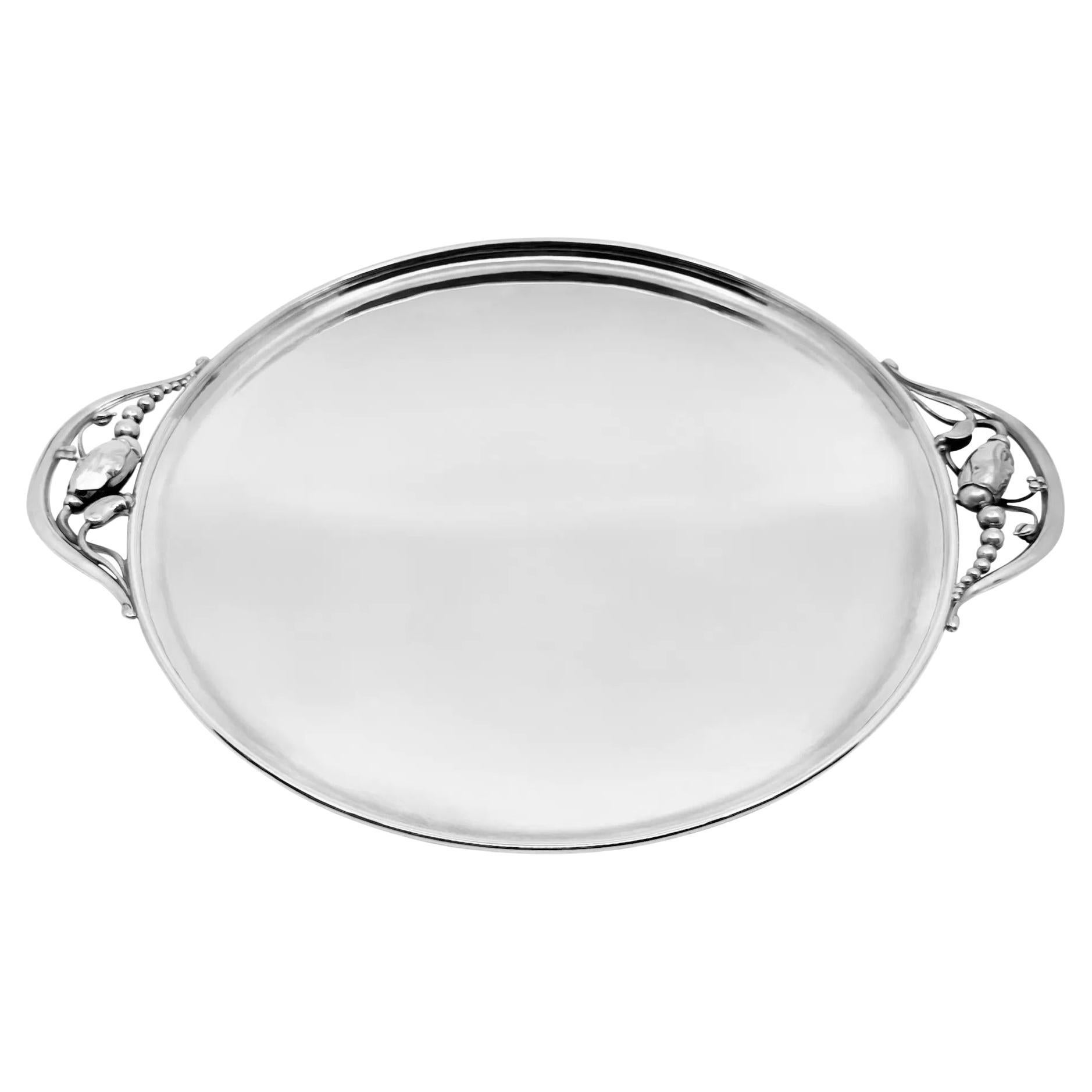Georg Jensen Bandeja redonda Flor de plata de ley 2AB en venta