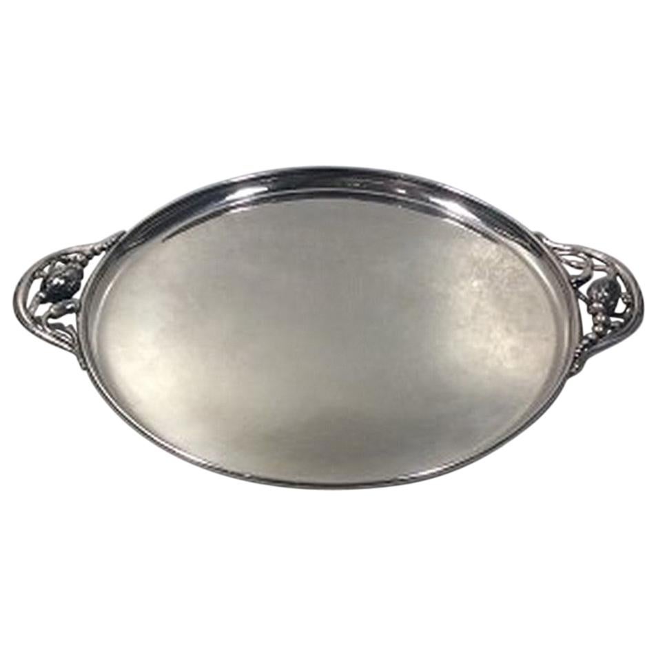 Georg Jensen Sterling Silver Blossom Round Tray with Handles no 2AB For Sale