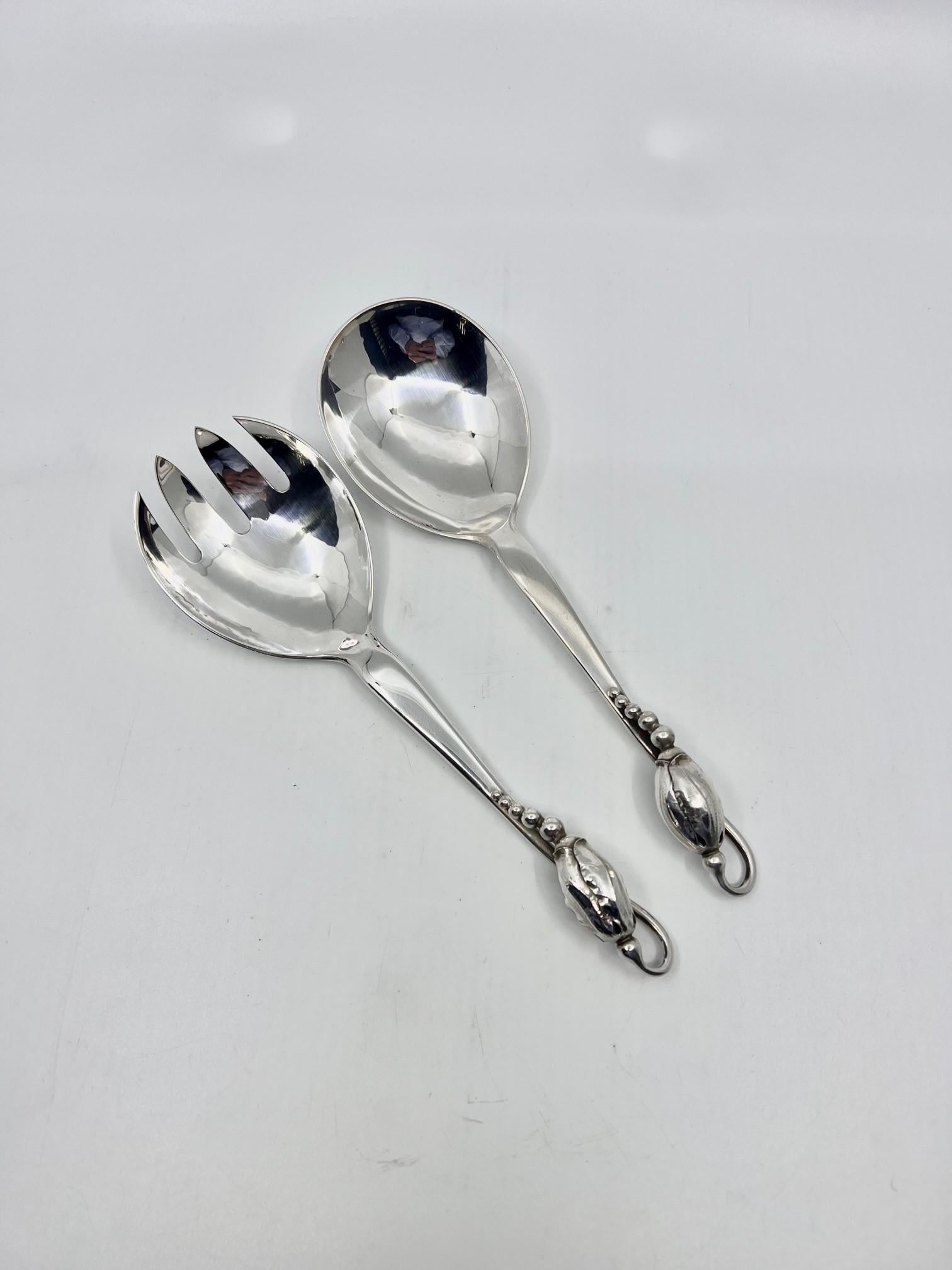 Hand-Crafted Georg Jensen Sterling Silver Blossom Serving Set Medium 113/114 For Sale