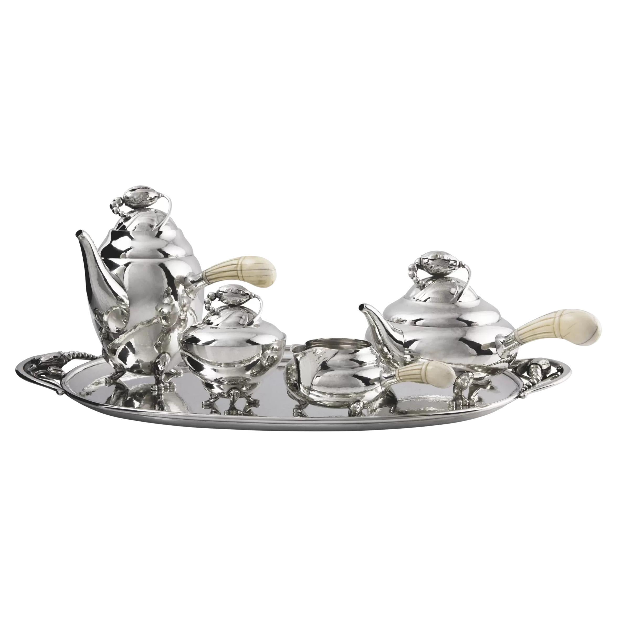 Georg Jensen Sterling Silver Blossom Tea/Coffee Service on Tray 2