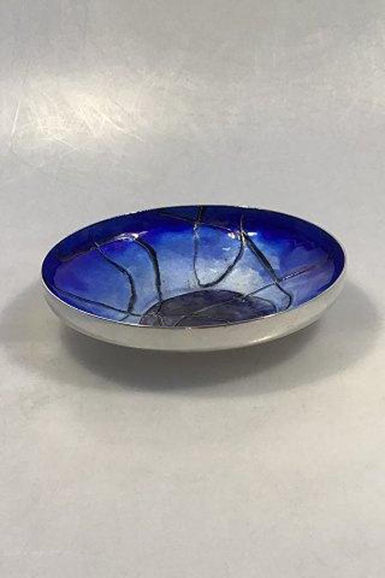 Georg Jensen sterling silver bowl by Inger Hanmann No 18 Enamel and wire 

Measures Diam 16 cm(6 19/64 in) Weight 327.8 gr/11.56 oz.