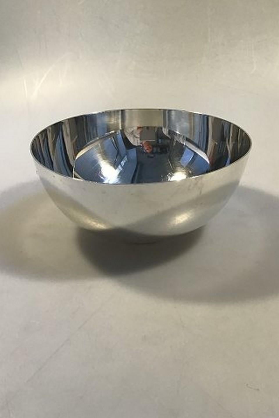 Georg Jensen sterling silver bowl no. 1134A circular bowl on raised rim outside decorated twice with group of three silver 