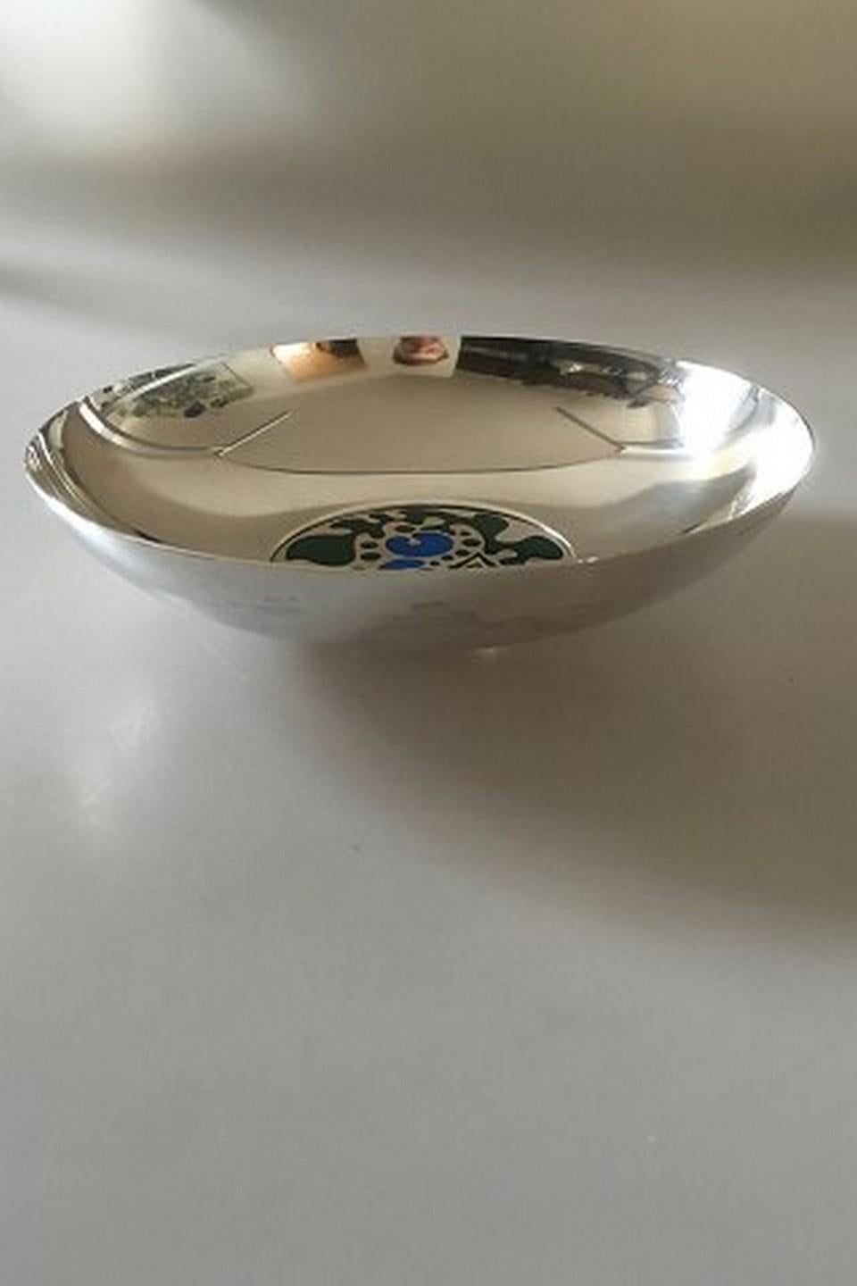 Danish Georg Jensen Sterling Silver Bowl with Enamel, Designed by Henning Koppel For Sale