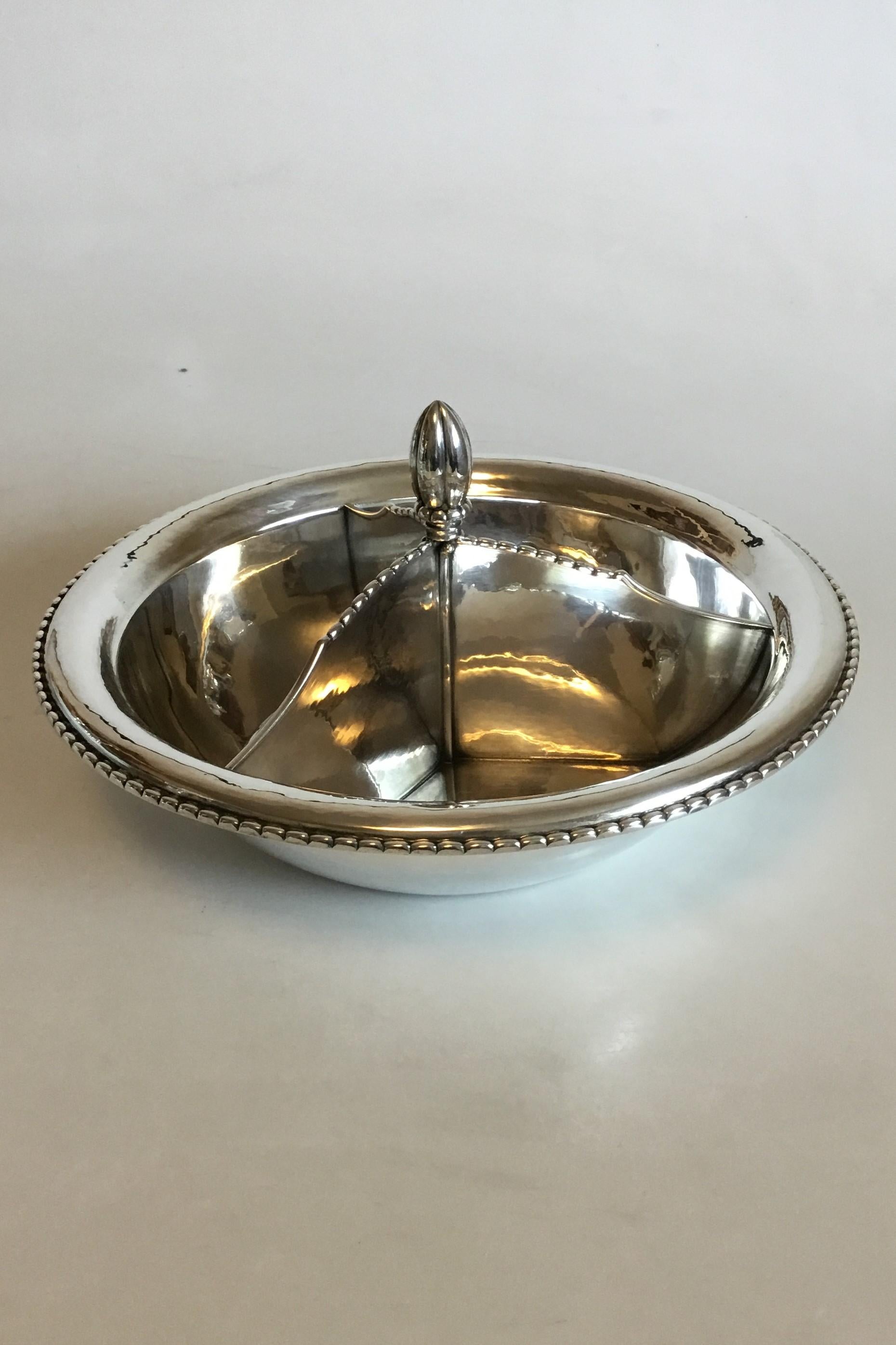 Art Nouveau Georg Jensen Sterling Silver Bowl with Non Removable Three Divider No 290 For Sale