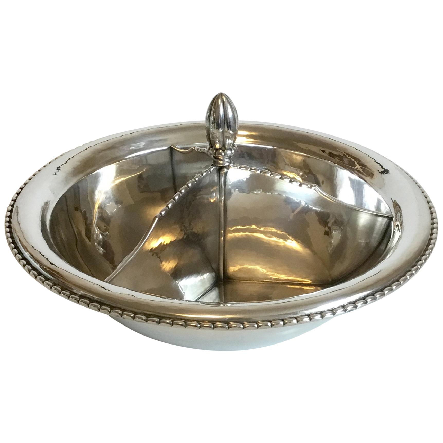 Georg Jensen Sterling Silver Bowl with Non Removable Three Divider No 290 For Sale