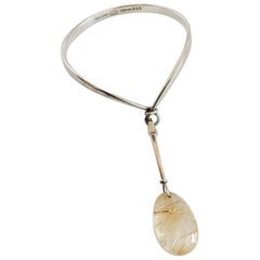 Georg Jensen Sterling Silver Bracelet #205 with Pendant #130 with Rutile Quartz