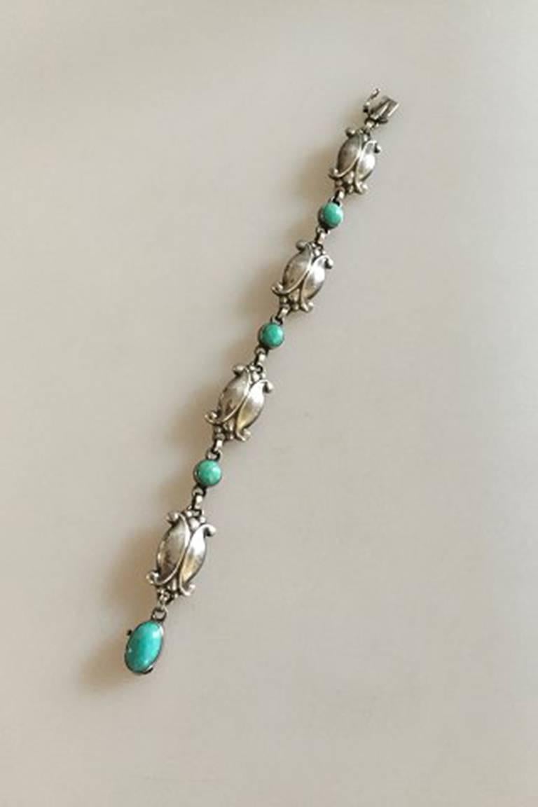 Art Nouveau Georg Jensen Sterling Silver Bracelet No 11 with Green Agates