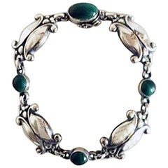 Antique Georg Jensen Sterling Silver Bracelet No 11 with Green Stones