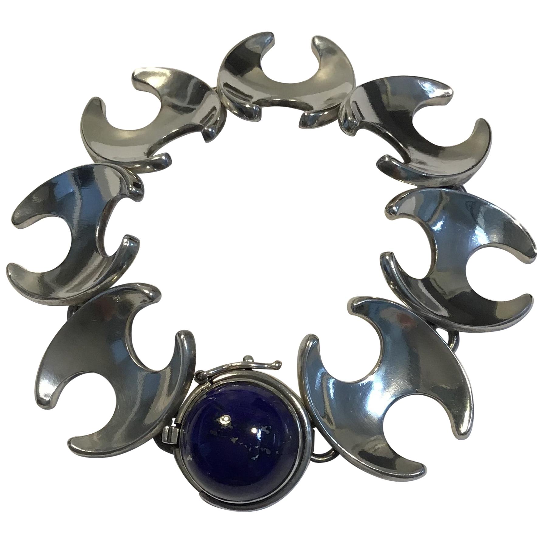 Georg Jensen Sterling Silver Bracelet No 130B Lapis Lazuli For Sale