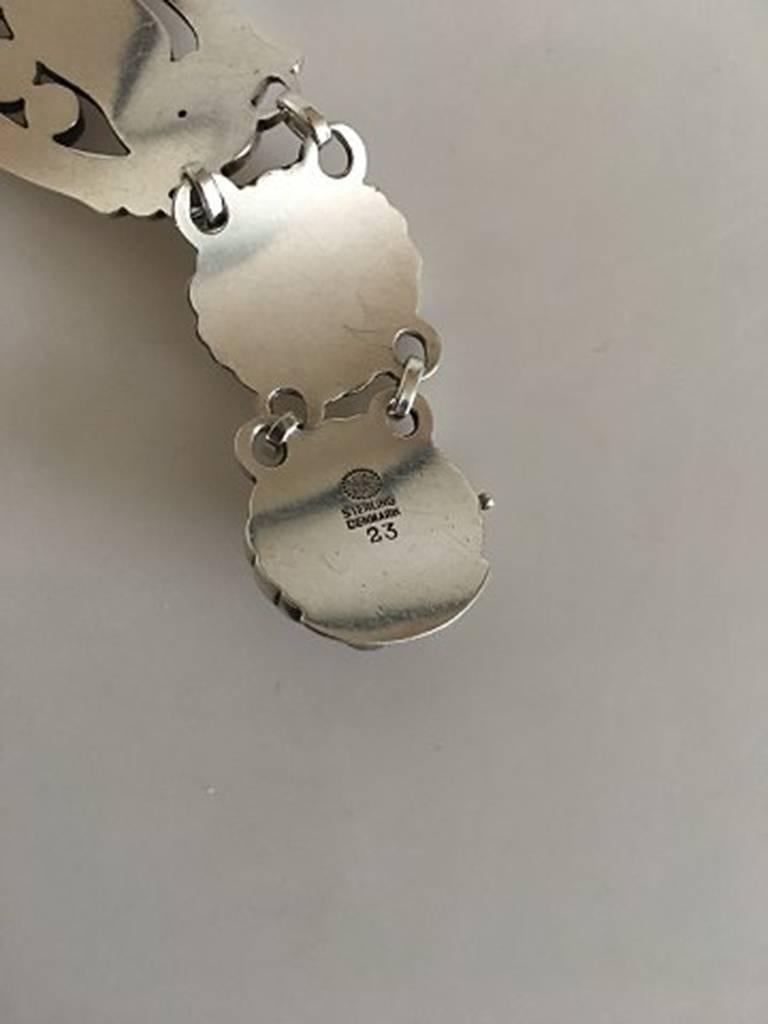 Georg Jensen Sterling Silver Bracelet No 23 with Birds and 10 Synthetic Sapphire In New Condition In Copenhagen, DK