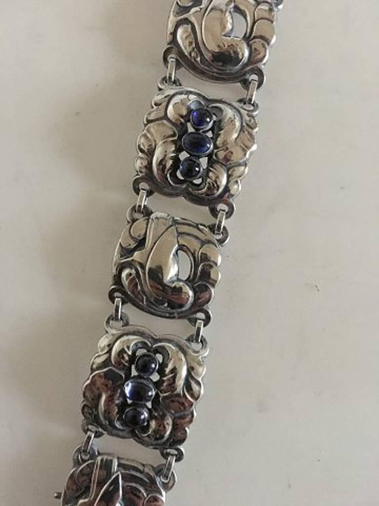 Art Nouveau Georg Jensen Sterling Silver Bracelet No 32 with Synthetic Sapphire