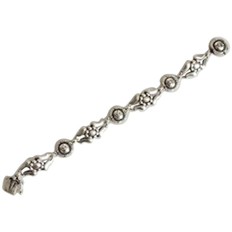 Georg Jensen Sterling Silver Bracelet with Flower Links No 18 For Sale