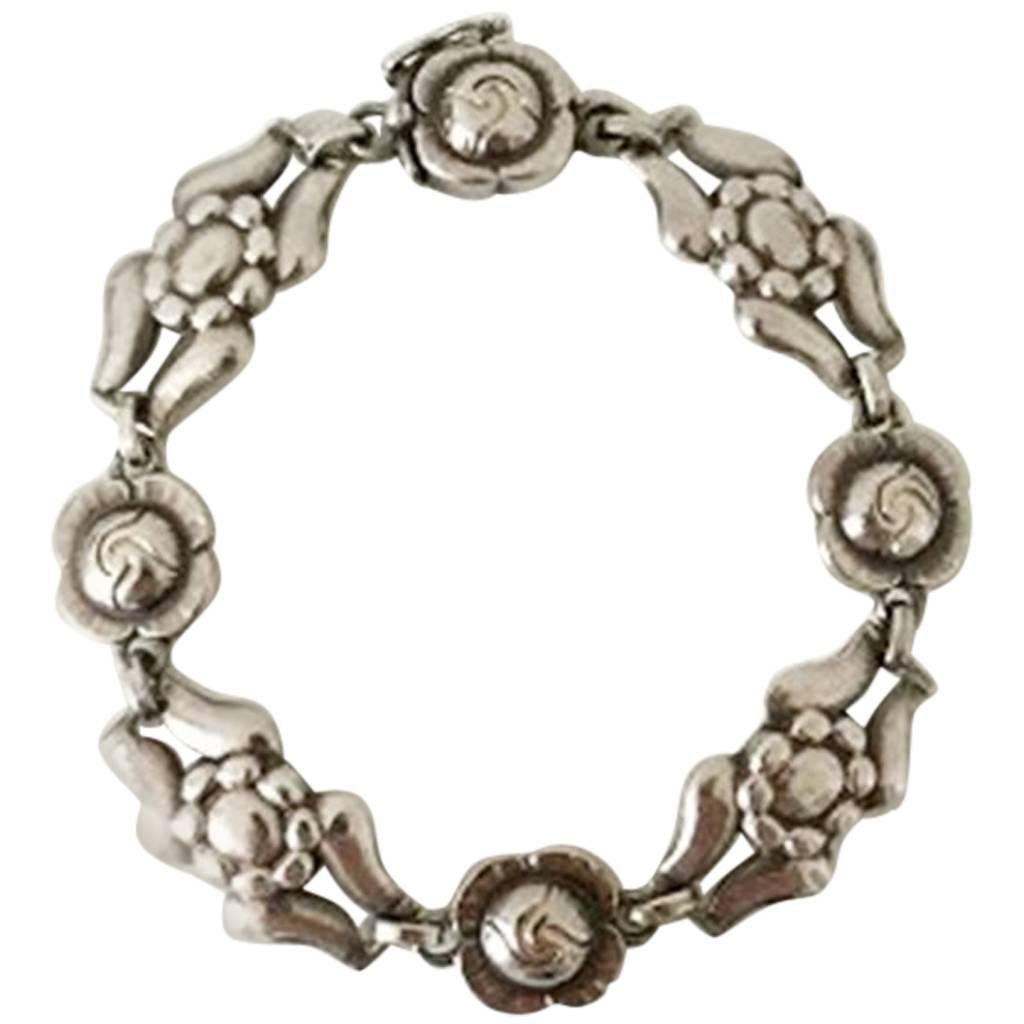 Georg Jensen Sterling Silver Bracelet with Flower Links No 18 For Sale