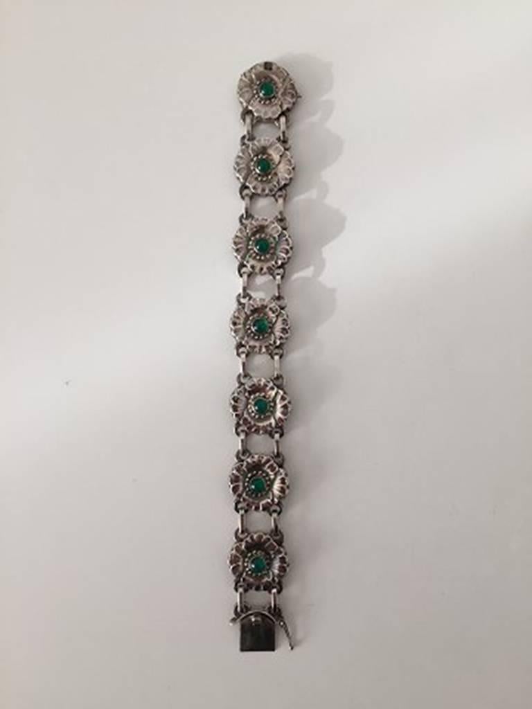green stone silver bracelet