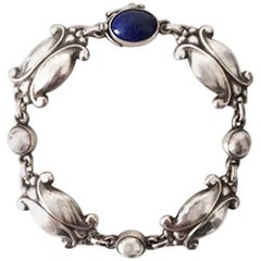 Antique Georg Jensen Sterling Silver Bracelet with Lapis Lazuli No 11