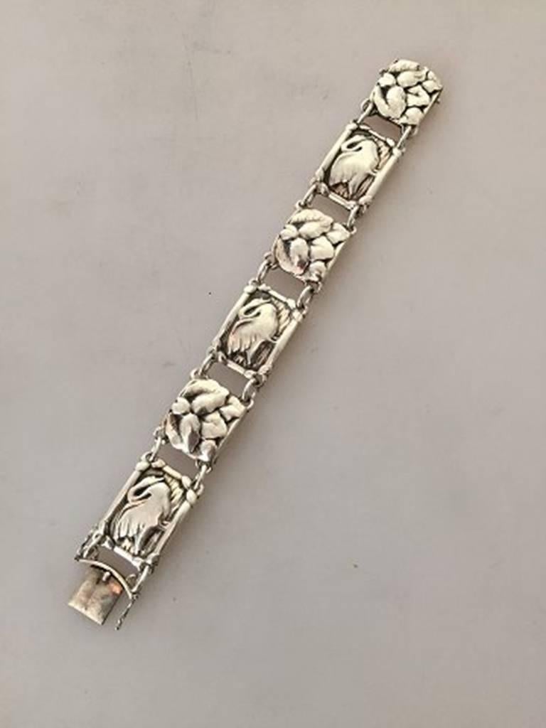 Modern Georg Jensen Sterling Silver Bracelet with Swans No. 42 For Sale