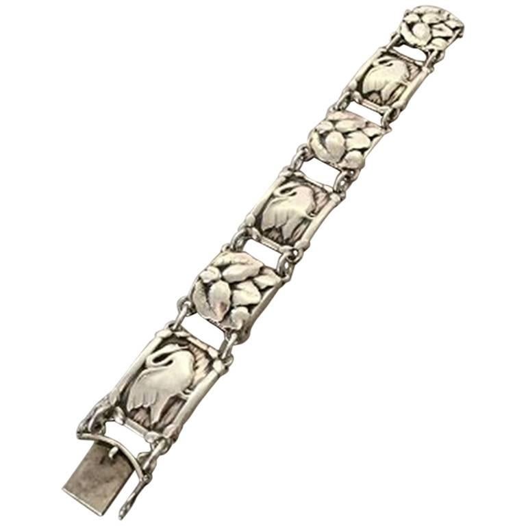 Georg Jensen Sterling Silver Bracelet with Swans No. 42 For Sale
