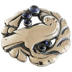 Georg Jensen Sterling Silver Brooch #123 with Synthetic Sapphire
