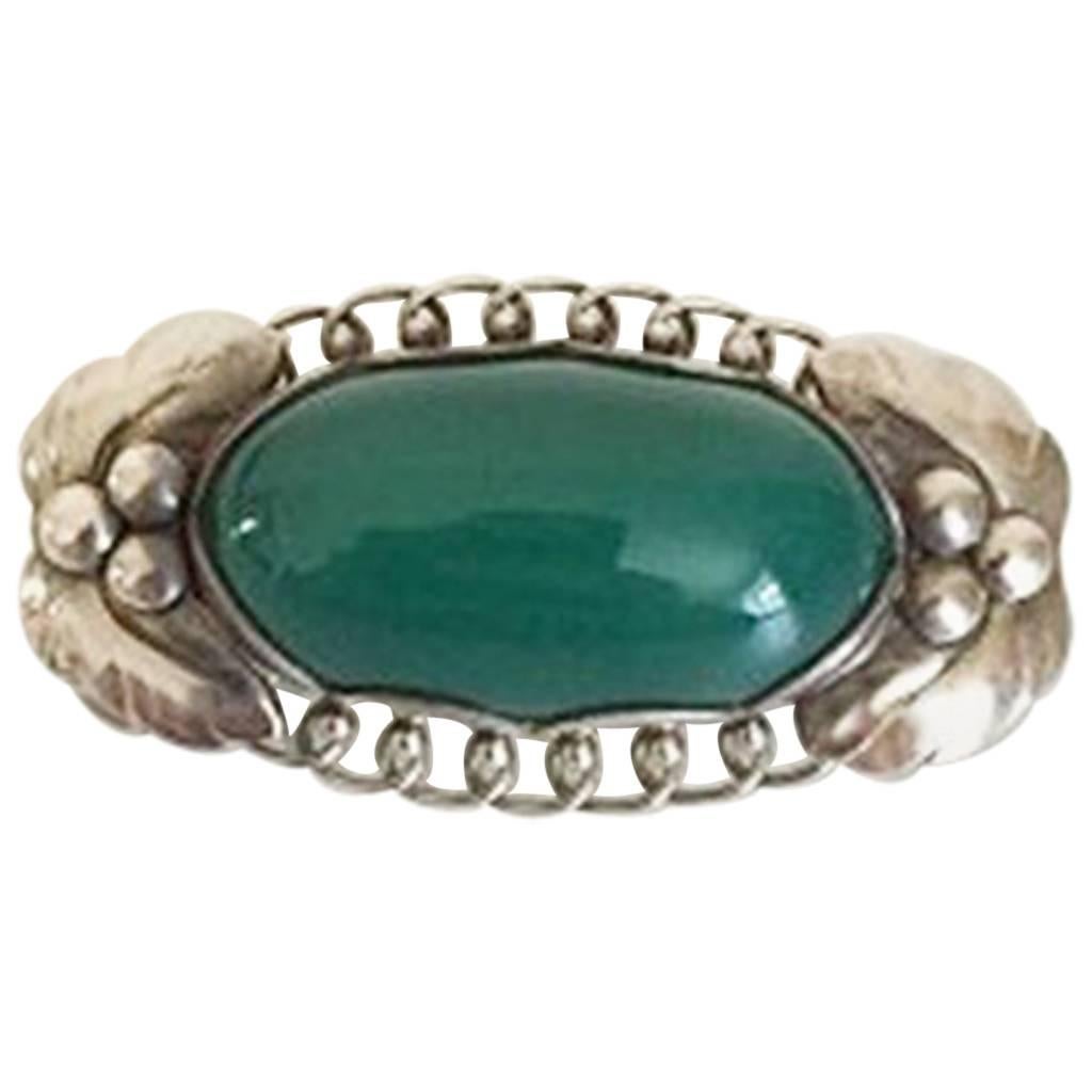 Georg Jensen Sterling Silver Brooch #223 with Green Agate For Sale