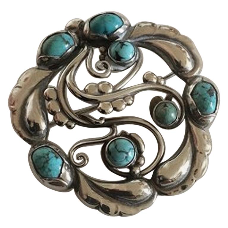 Georg Jensen Sterling Silver Brooch No 159 Ornamented with Turquoise