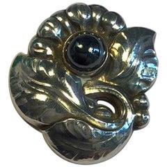 Georg Jensen Sterling Silver Brooch No 71 Decorated with Hematite