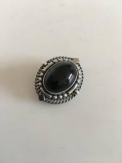 Georg Jensen Sterling Silver Brooch with Black Onyx Stone No 419