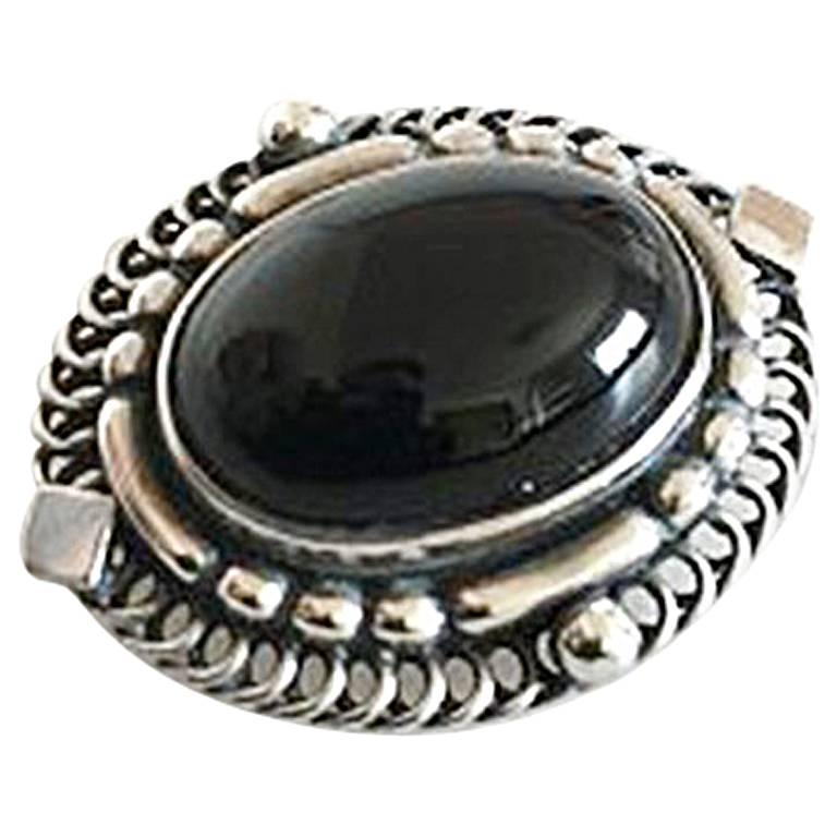 Georg Jensen Sterling Silver Brooch with Black Onyx Stone No 419