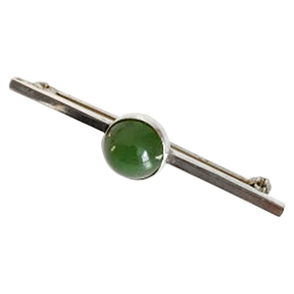 Georg Jensen Sterling Silver Brooch with Green Stone For Sale