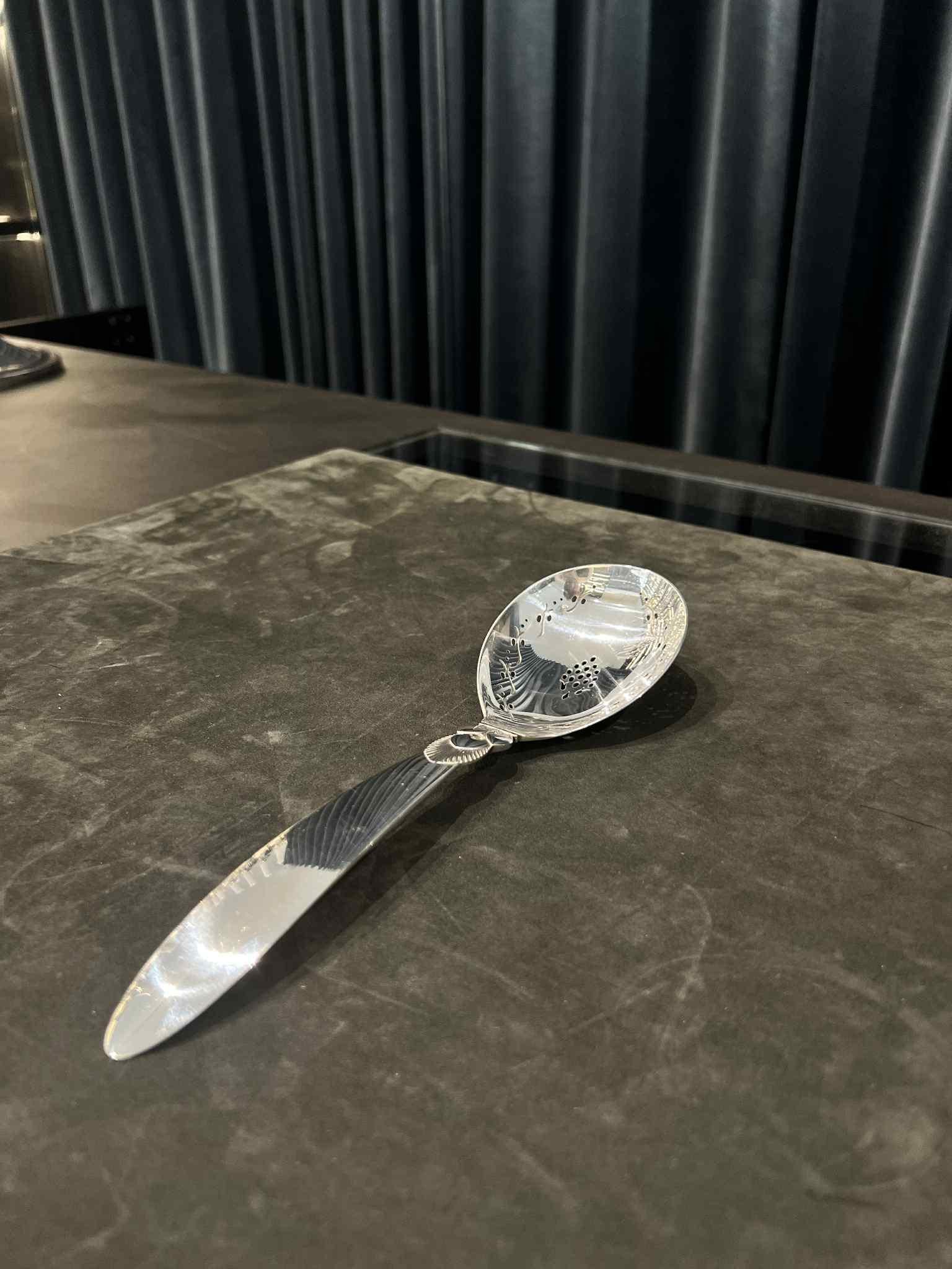 Hand-Crafted Georg Jensen Sterling Silver Cactus Berry Spoon #182 For Sale