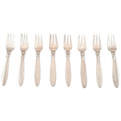 Georg Jensen Sterling Silver 'Cactus' Cutlery, Pastry Forks, Eight Pieces