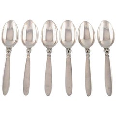 Georg Jensen Sterling Silver 'Cactus' Cutlery. Set of 6 Dessert Spoons