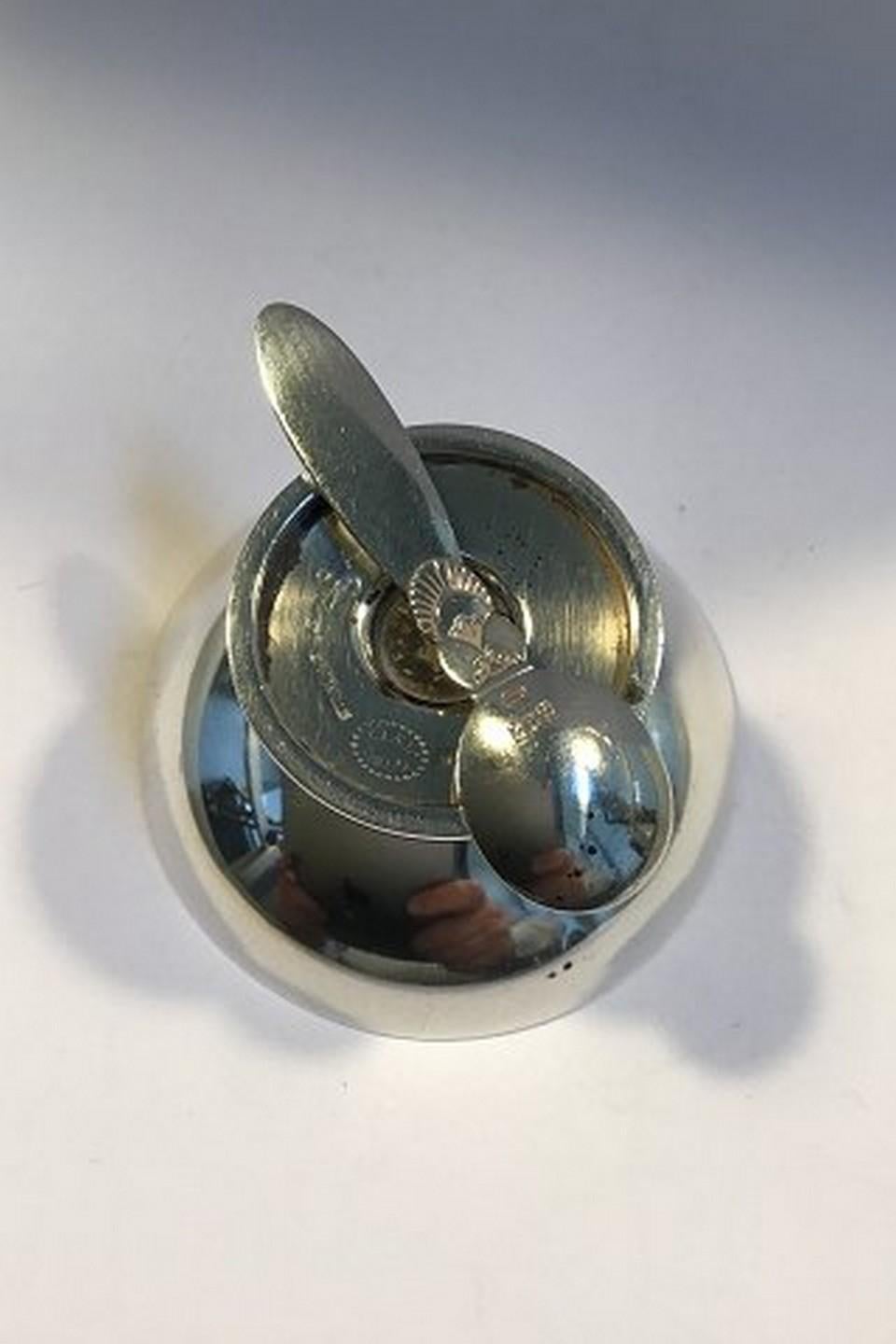 Danish Georg Jensen Sterling Silver Cactus Salt Cellar 'Green Enamel' No. 629 A For Sale