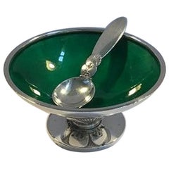 Georg Jensen Sterling Silver Cactus Salt Cellar 'Green Enamel' No. 629 A
