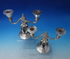 Georg Jensen Sterling Silver Candelabra Pair 2-Light with Fir Cones #244 '#5890'