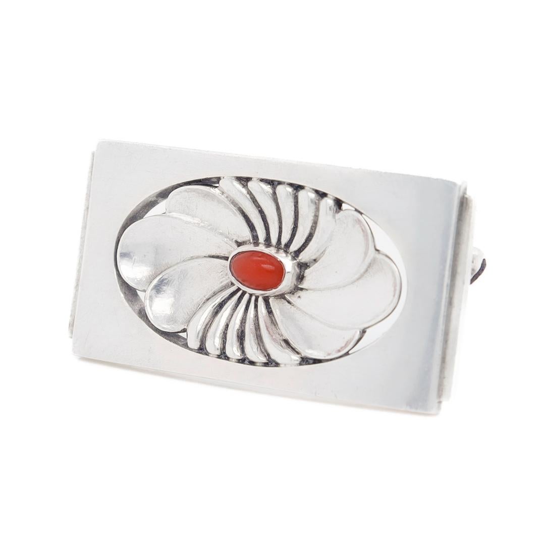 Modernist Georg Jensen Sterling Silver & Carnelian Brooch No. 269 For Sale