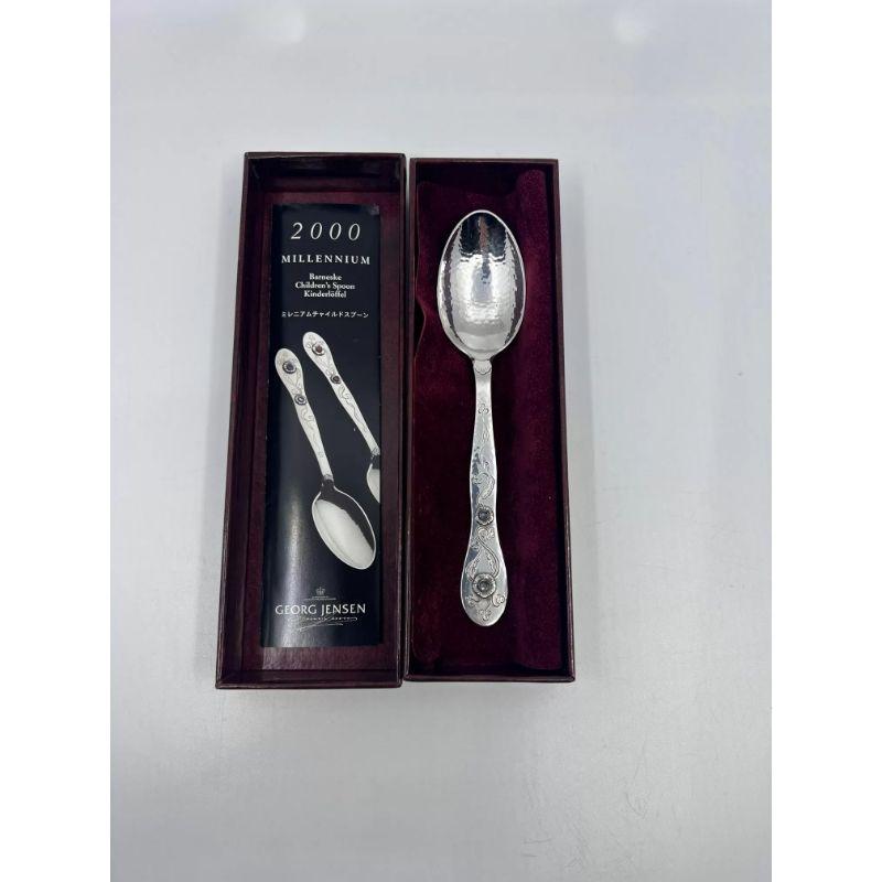 Danish Georg Jensen Sterling Silver Child Spoon with Two Set Moonstones For Sale