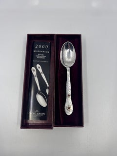 Georg Jensen Sterling Silver Child Spoon with Two Set Red Garnet Stones