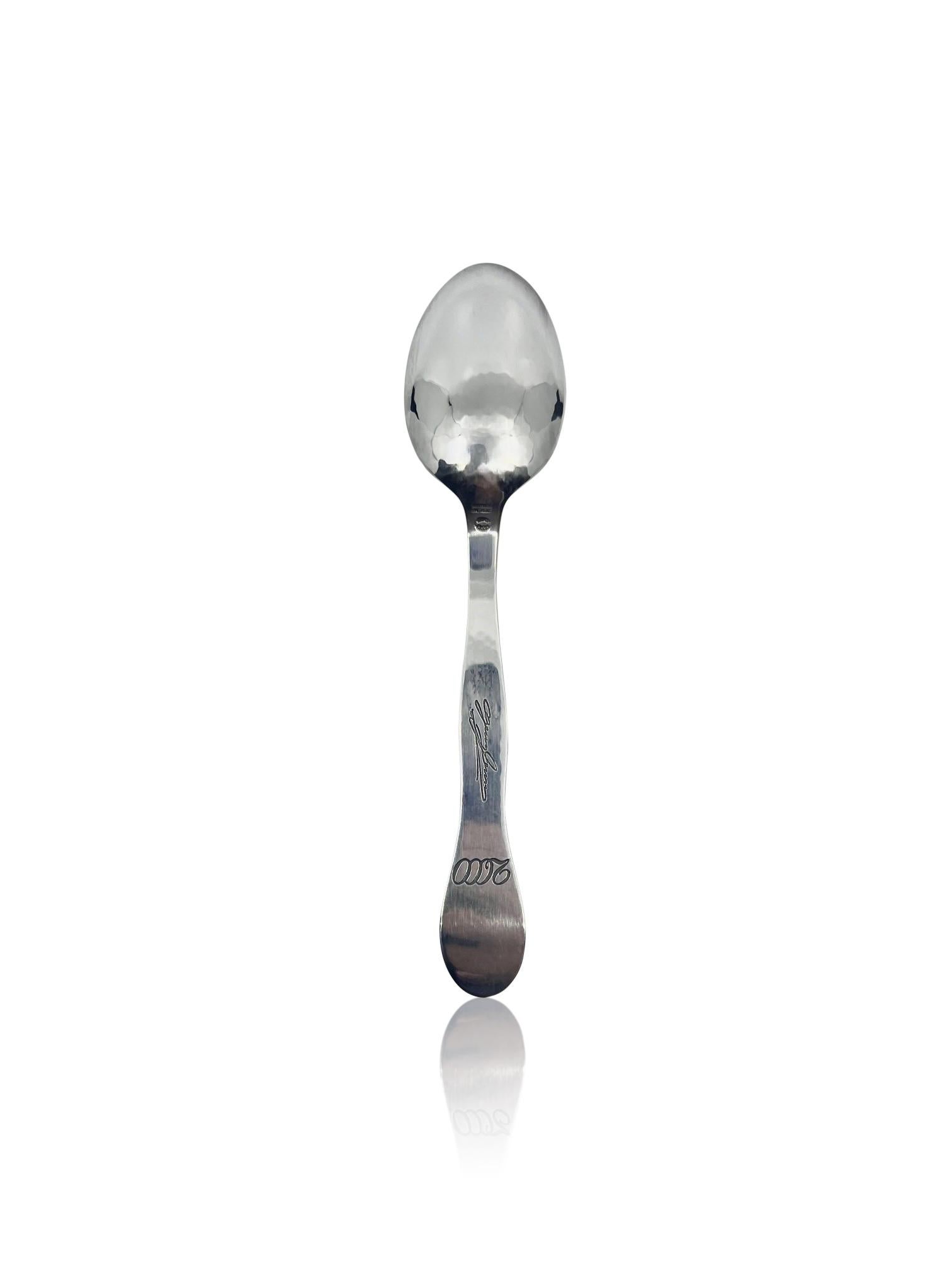 Danish Georg Jensen Sterling Silver Child Spoon with Two Set Red Garnet Stones For Sale