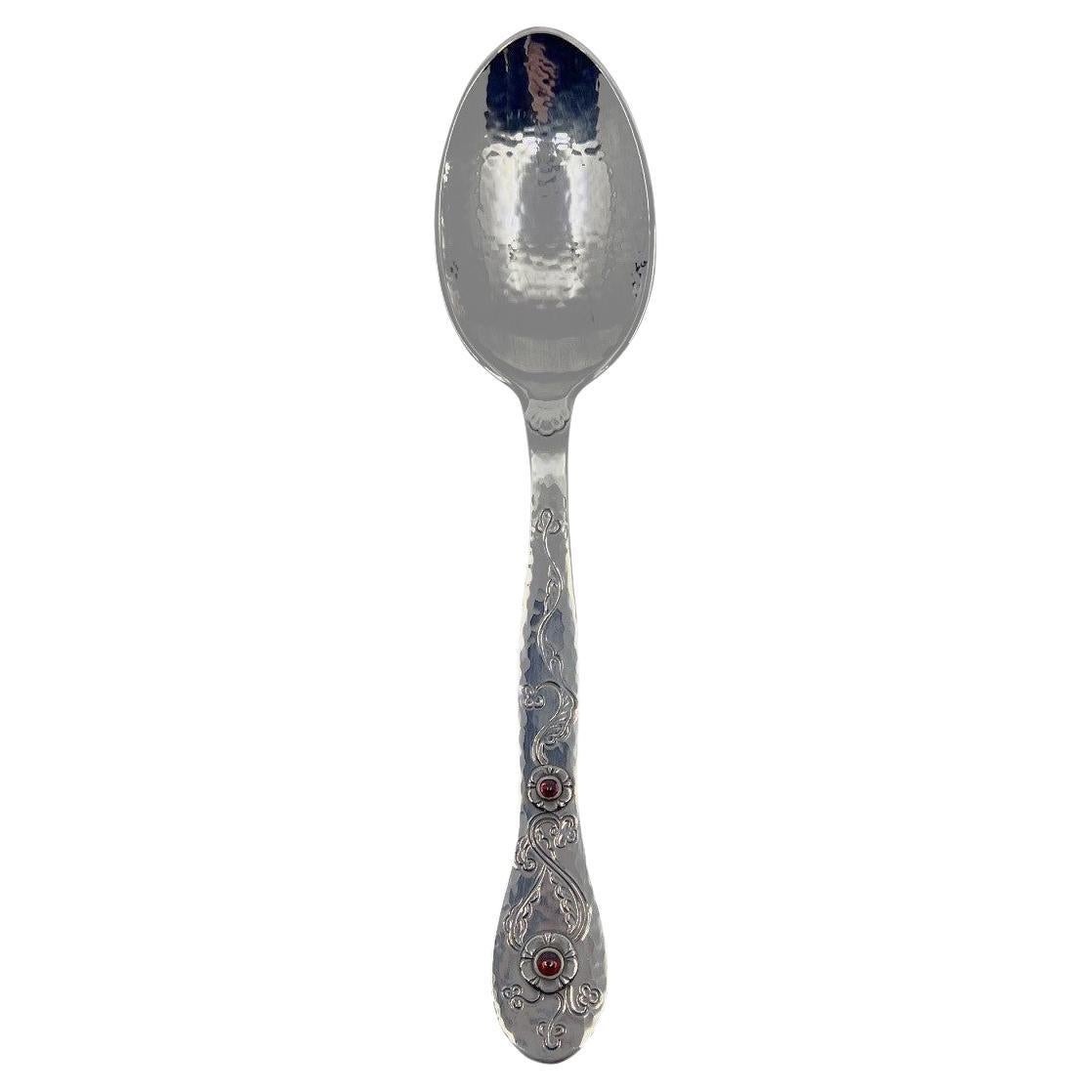 Georg Jensen Sterling Silver Child Spoon with Two Set Red Garnet Stones For Sale