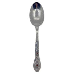Vintage Georg Jensen Sterling Silver Child Spoon with Two Set Red Garnet Stones